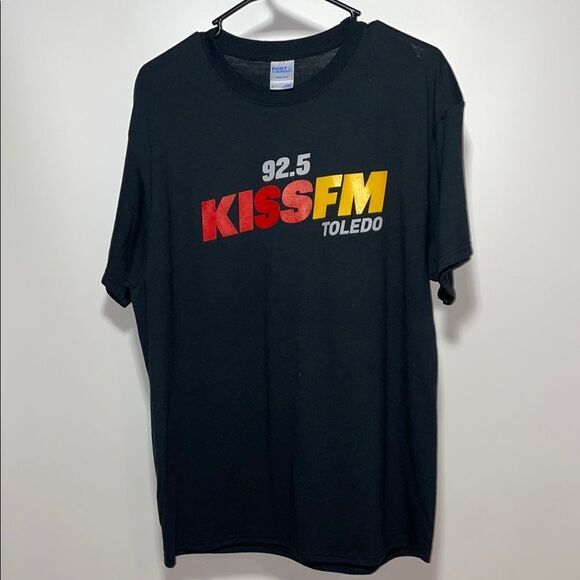 Port and Company Black Tee with Red and Yellow Print - Picture 1 of 7